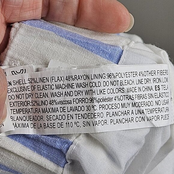 Forever 21 Blue White Shorts Zipper Elastic Pockets Linen High Waist Size Small - Picture 6 of 11